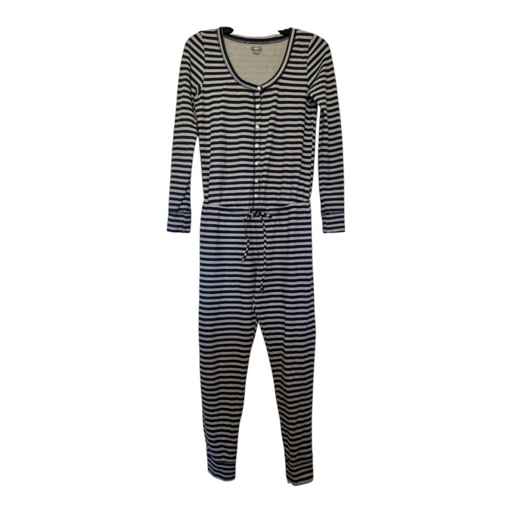 AERIE women's size small S blue gray stripe thermal waffle one piece pajamas pjs